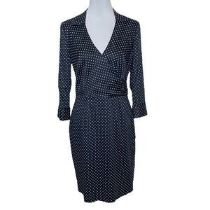 Ann Taylor Navy Polka Dot Faux Wrap Shirt Dress Size 8